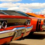 Rear Ends of classic American Dodge Chargers